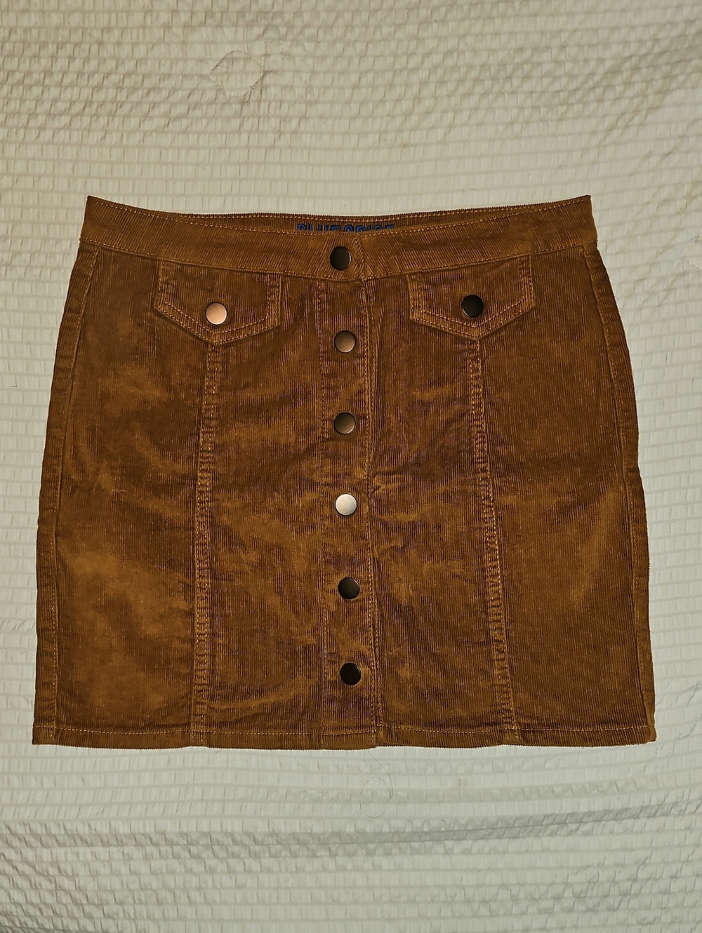 Blue Spice Corduroy Button-Front Mini Skirt in Camel